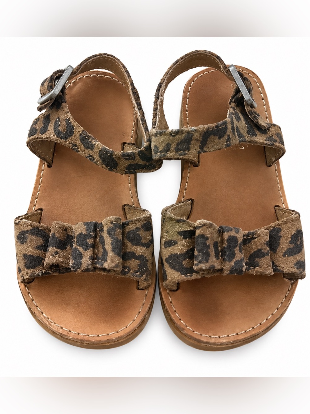 Freshly Picked Toddler Girls Size 6 Leopard Leather Bow Sandals